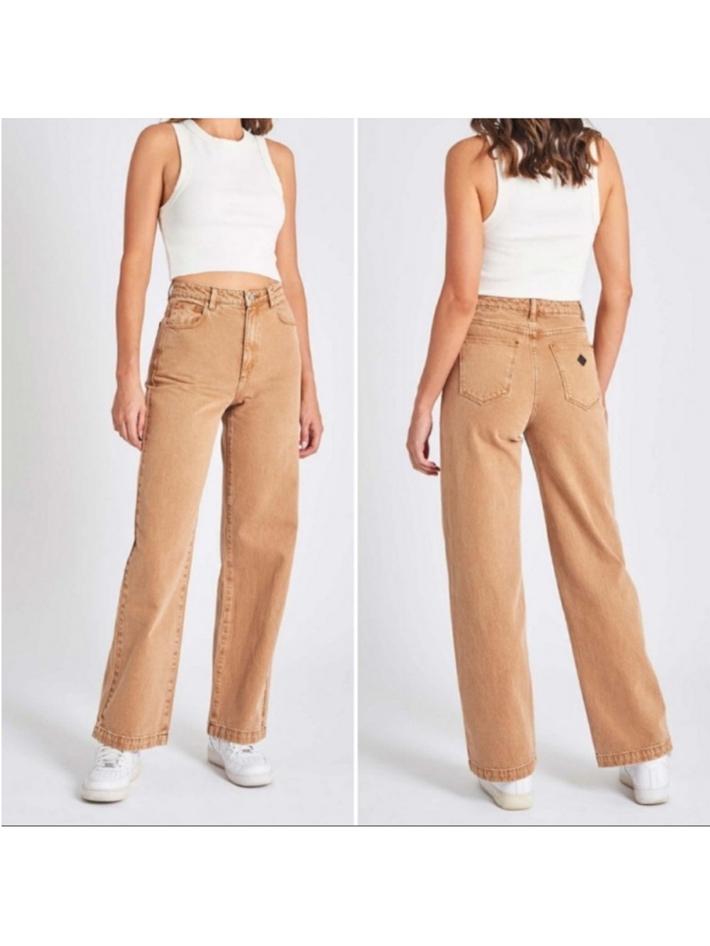 Abrand High-Rise Wide Leg Jeans in Camel